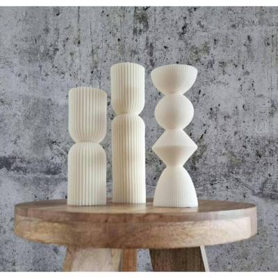 Sparset 3er Set handgegossene Kerzen - Sojawachs - Gerippte Säulen & Rillenkerzen, vegan, minimalistisch