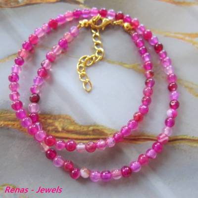 Edelstein Choker Kette Achat 40 cm lang pink rosa goldfarben Perlen Achatkette Perlenkette Edelstein Kette