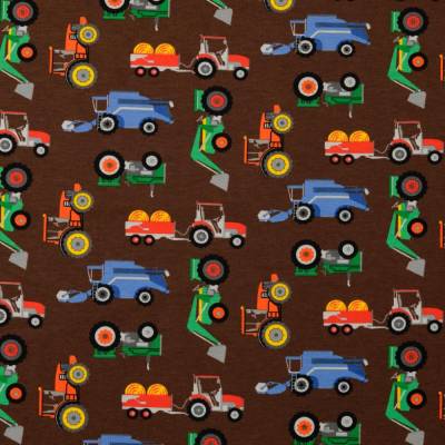 Rest:1m x 1,50m Baumwolljersey Baustellenfahrzeuge Bagger braun Oeko-Tex Standard 100(1m/9,-€)