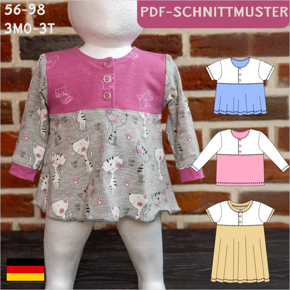 Ebook & Schnittmuster 'Linn' – Shirt/Kleid mit Knopfleiste für Babys & Kleinkinder, inkl. PDF-Anleitung (Größe 56-98) Bild 1