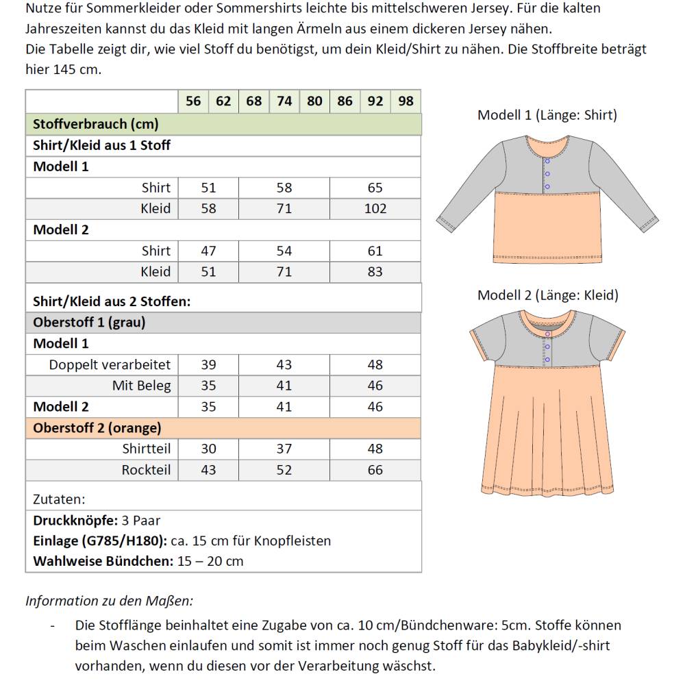 Ebook & Schnittmuster 'Linn' – Shirt/Kleid mit Knopfleiste für Babys & Kleinkinder, inkl. PDF-Anleitung (Größe 56-98) Bild 10