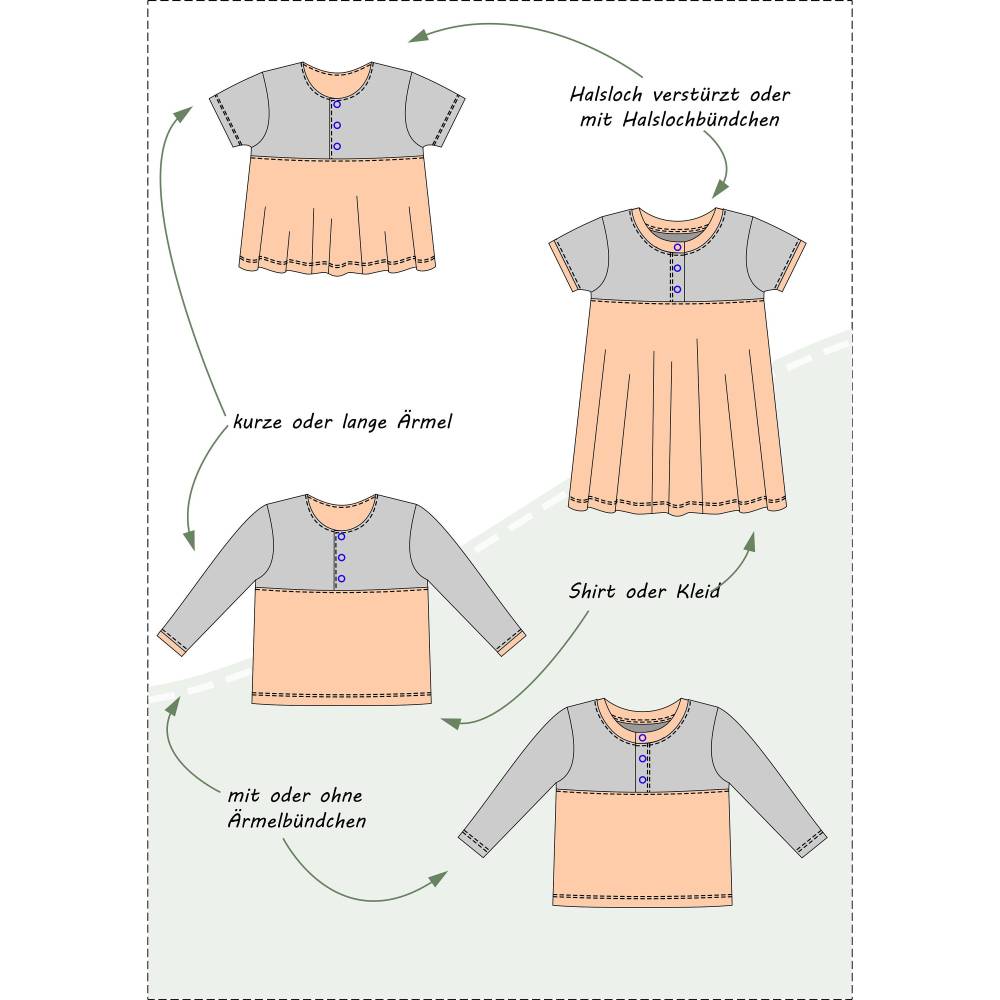 Ebook & Schnittmuster 'Linn' – Shirt/Kleid mit Knopfleiste für Babys & Kleinkinder, inkl. PDF-Anleitung (Größe 56-98) Bild 5