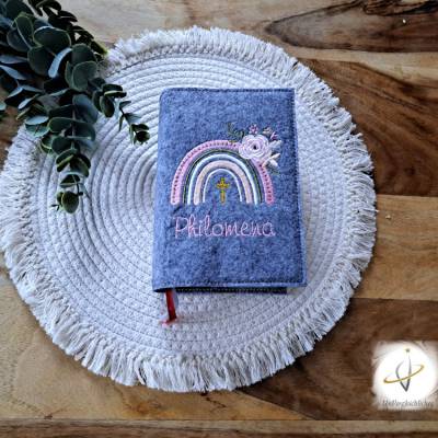 Gotteslobhülle Filz  Kommunion 2025 personalisierbar Jesus mit Kindern "Kommt her und esst!" Einband Kommunion