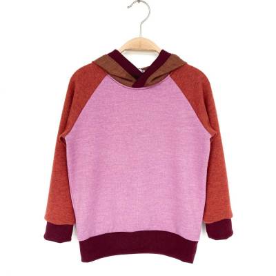 Kapuzenpullover Größe 104 rosa orange braun weinrot 100% Wolle / Upcycling Strickhoodie für Kinder  