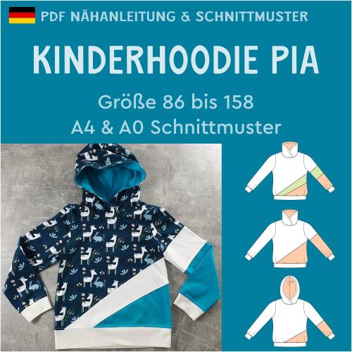 Ebook & Schnittmuster 'Pia' – Kinderhoodie mit Teilungsnähten & Kapuzenoptionen, inkl. PDF-Anleitung (Größe 86-158)