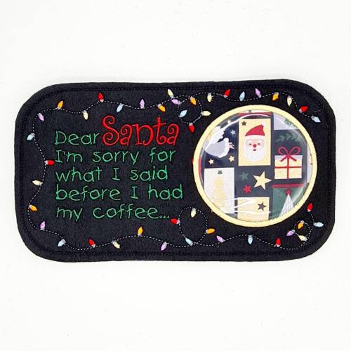 Stickdatei Mug Rug Weihnachten ITH – Santa Claus Tassenteppich Untersetzer für Stickmaschine