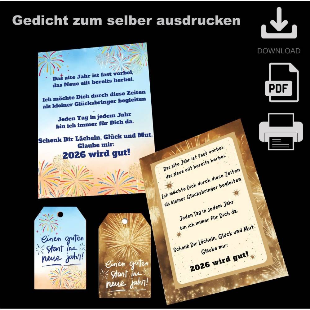 PDF Neujahr Gedicht für Glücksbringer, Download, Silvester Bild 1