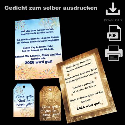 PDF Neujahr Gedicht für Glücksbringer, Download, Silvester