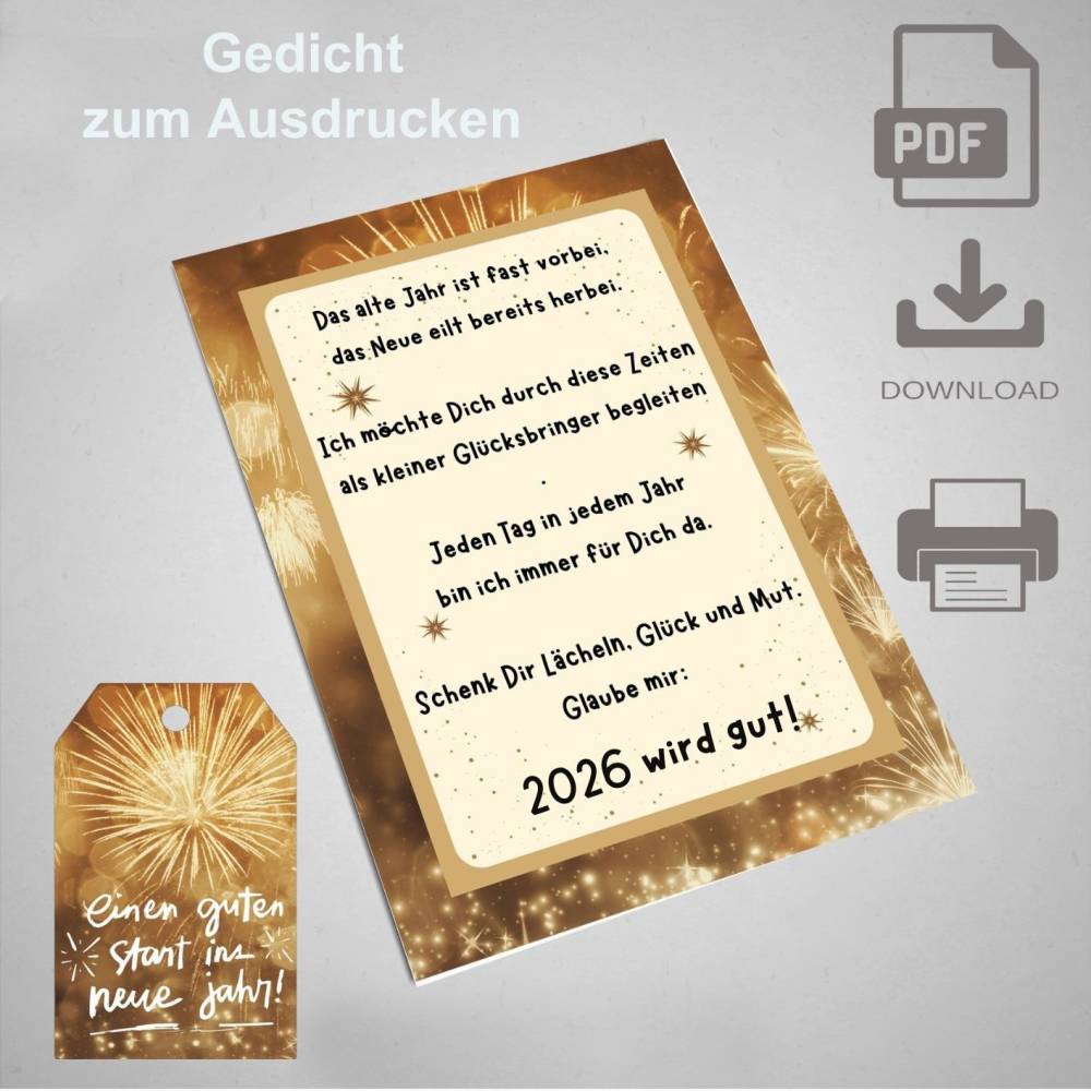 PDF Neujahr Gedicht für Glücksbringer, Download, Silvester Bild 2