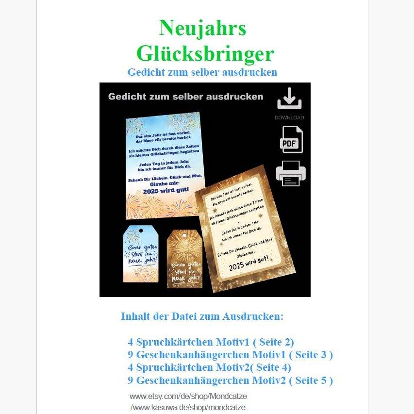 PDF Neujahr Gedicht für Glücksbringer, Download, Silvester Bild 4