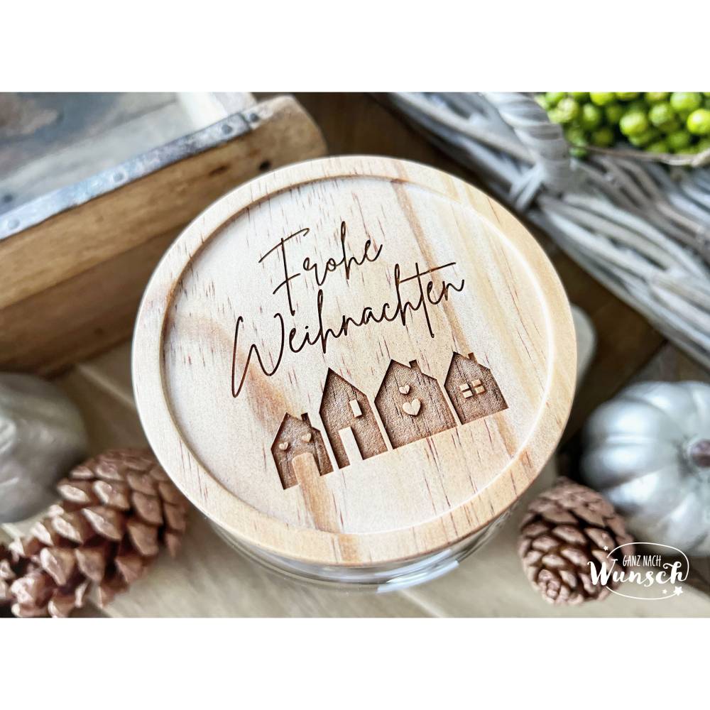 Vorratsglas Holzdeckel | Weihnachten | Keksglas | Plätzchenglas | Gravur | 830ml | Geschenk zu Weihnachten | Glas