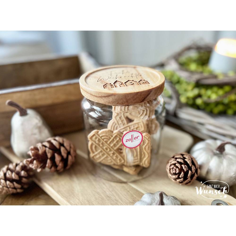 Vorratsglas Holzdeckel | Weihnachten | Keksglas | Plätzchenglas | Gravur | 830ml | Geschenk zu Weihnachten | Glas