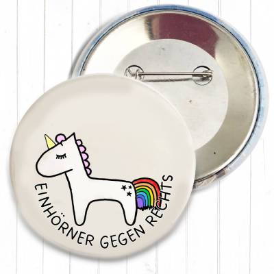Einhörner gegen Rechts Button in 3 Größen nach Wahl