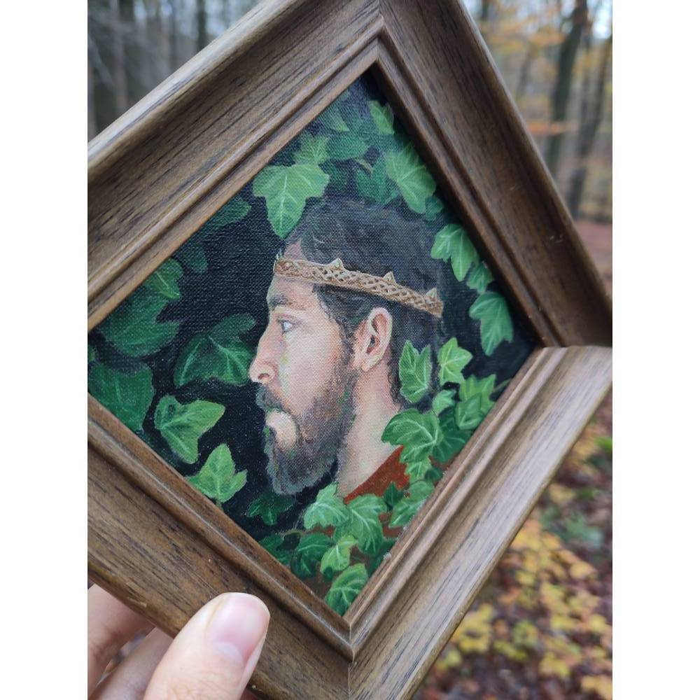 Knig im Efeu, kleines lgemlde inklusive Rahmen, Fantasy Kunst