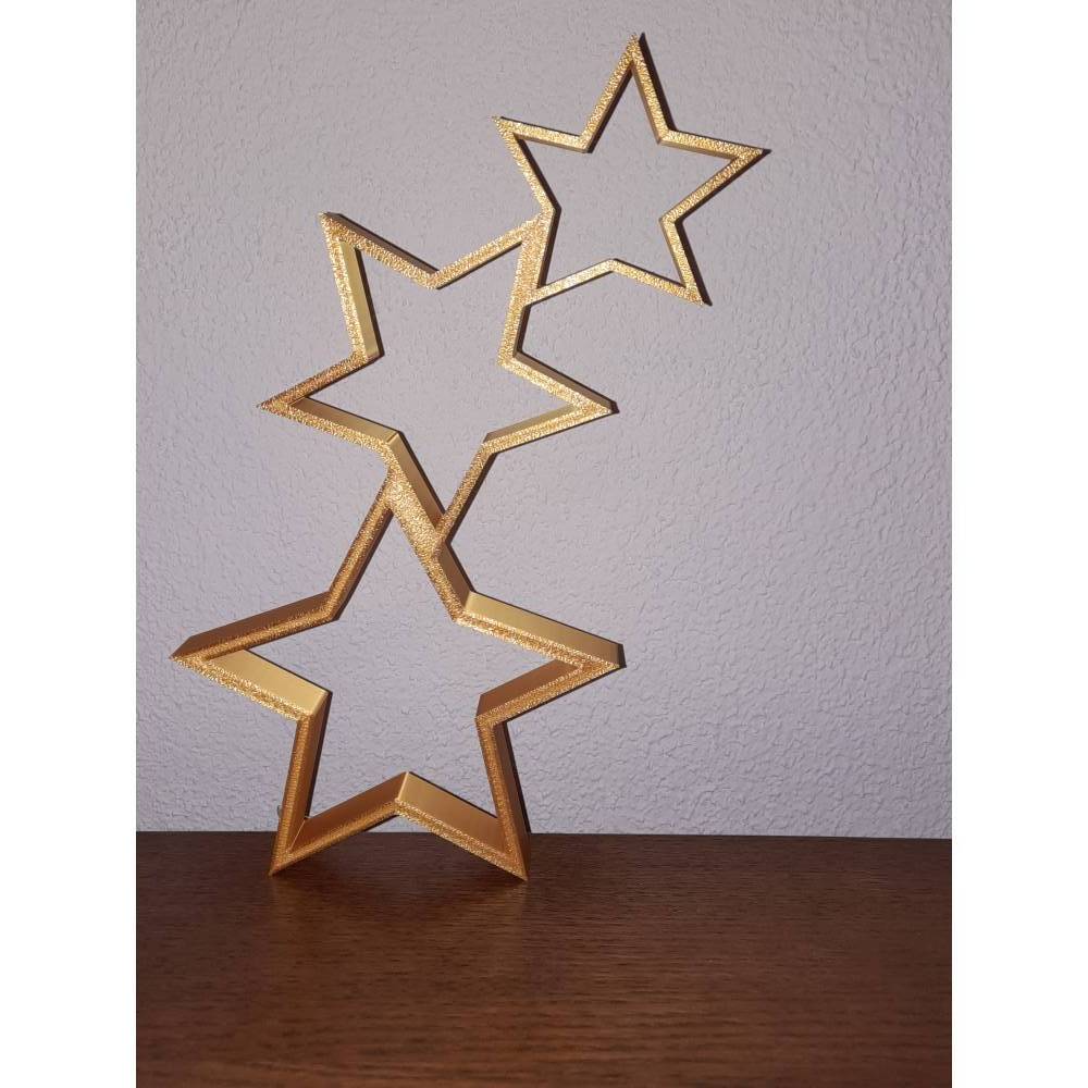 3 goldene Weihnachtssterne aus PLA  stilvolle Weihnachtsdeko, 3D, 12 x 22  cm