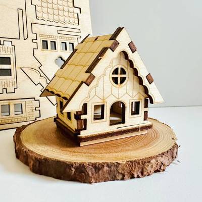 Frohe Weihnachten PopUp-Holzkarte 3D Weihnachtshaus, Weihnachtsdeko, Geschenk zu Weihnachten