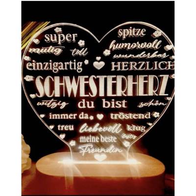 Personalisierte Lampe in Herzform , Geschenk für Freunde und Familie, Lieblingsmensch; Schwesterherz