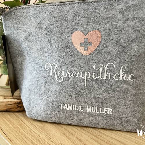 Personalisierte Tasche aus Filz | Kosmetiktasche | Filz | Reiseapotheke | Medizintasche | Medikamententasche | Notfallta