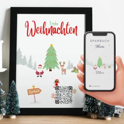 Digitales Sparbuch | Personalisiertes Geldgeschenk | QrCode Bild | Motiv Frohe Weihnachten