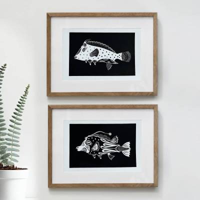 Fische Siebdrucke Set - Handgedruckt