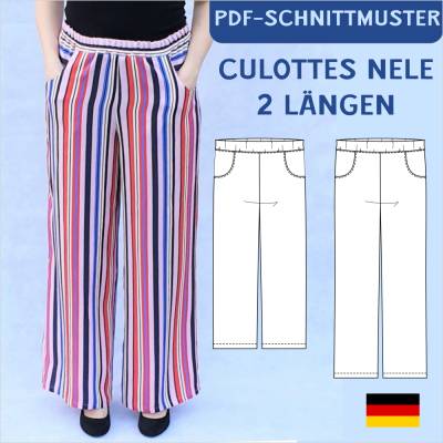 eBook Schnittmuster „Nele“ – weite Hose/Culotte für Alltag & Freizeit, inkl. Anleitung, PDF A4/A0, Gr. 34-50