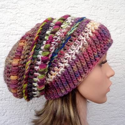 Dicke lange Wintermütze/Dreadlock Mütze Gr.M/55-56cm gehäkelt aus handgesponnener Wolle, Longbeanie für Dreads