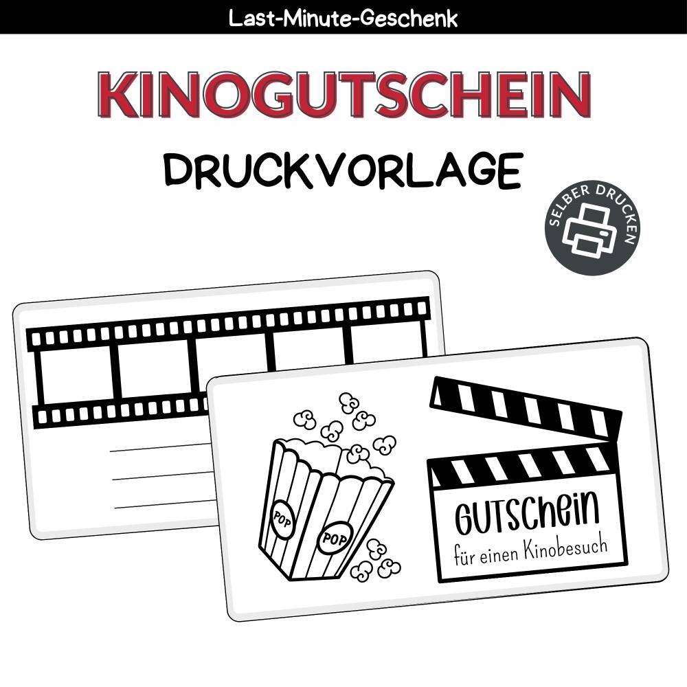 Kinogutschein Druckvorlage - Gutschein Kino Vorlage als Last Minute Geschenk zum Selberdrucken - Digitaler Download Bild 1