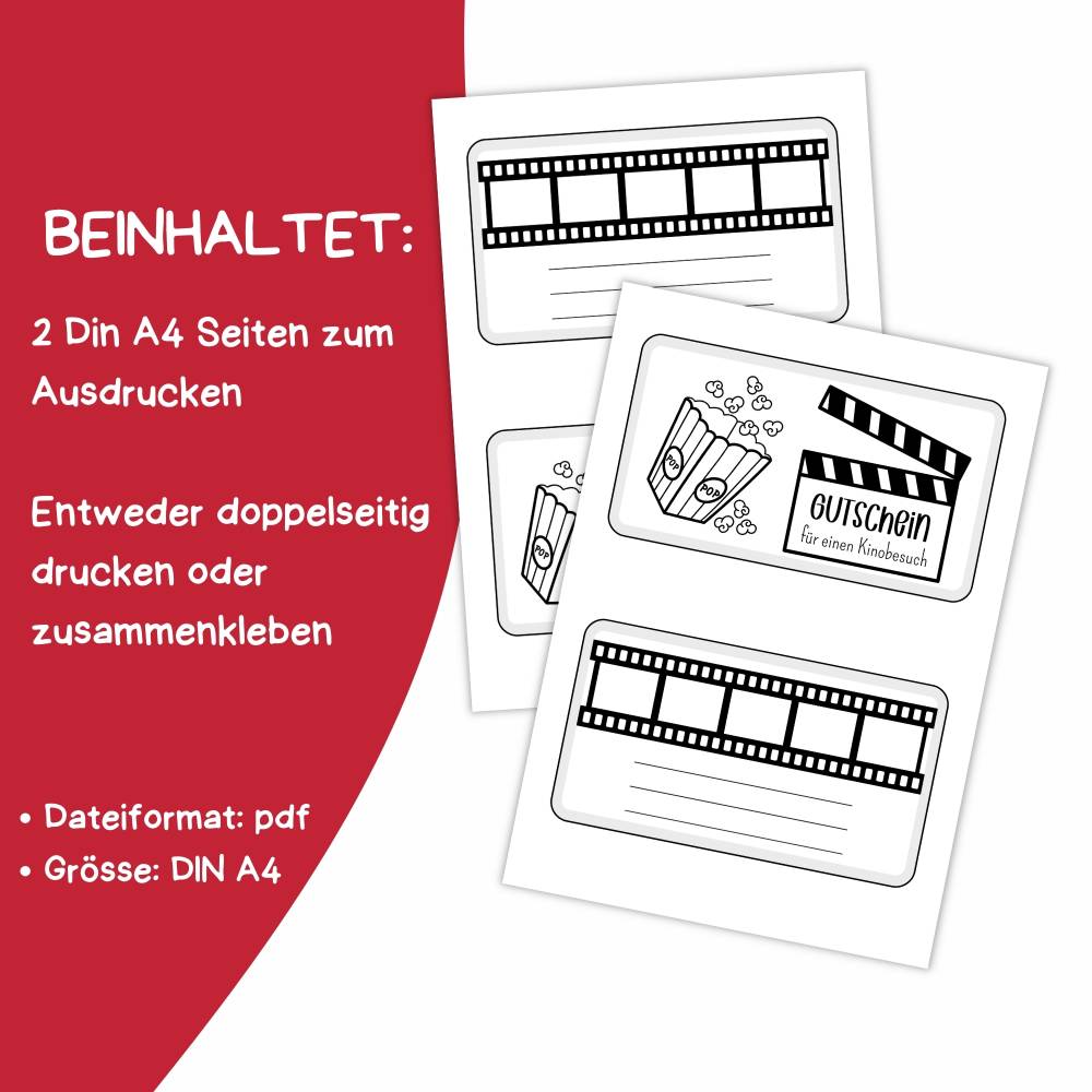 Kinogutschein Druckvorlage - Gutschein Kino Vorlage als Last Minute Geschenk zum Selberdrucken - Digitaler Download Bild 2