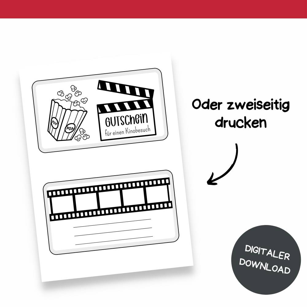 Kinogutschein Druckvorlage - Gutschein Kino Vorlage als Last Minute Geschenk zum Selberdrucken - Digitaler Download Bild 5