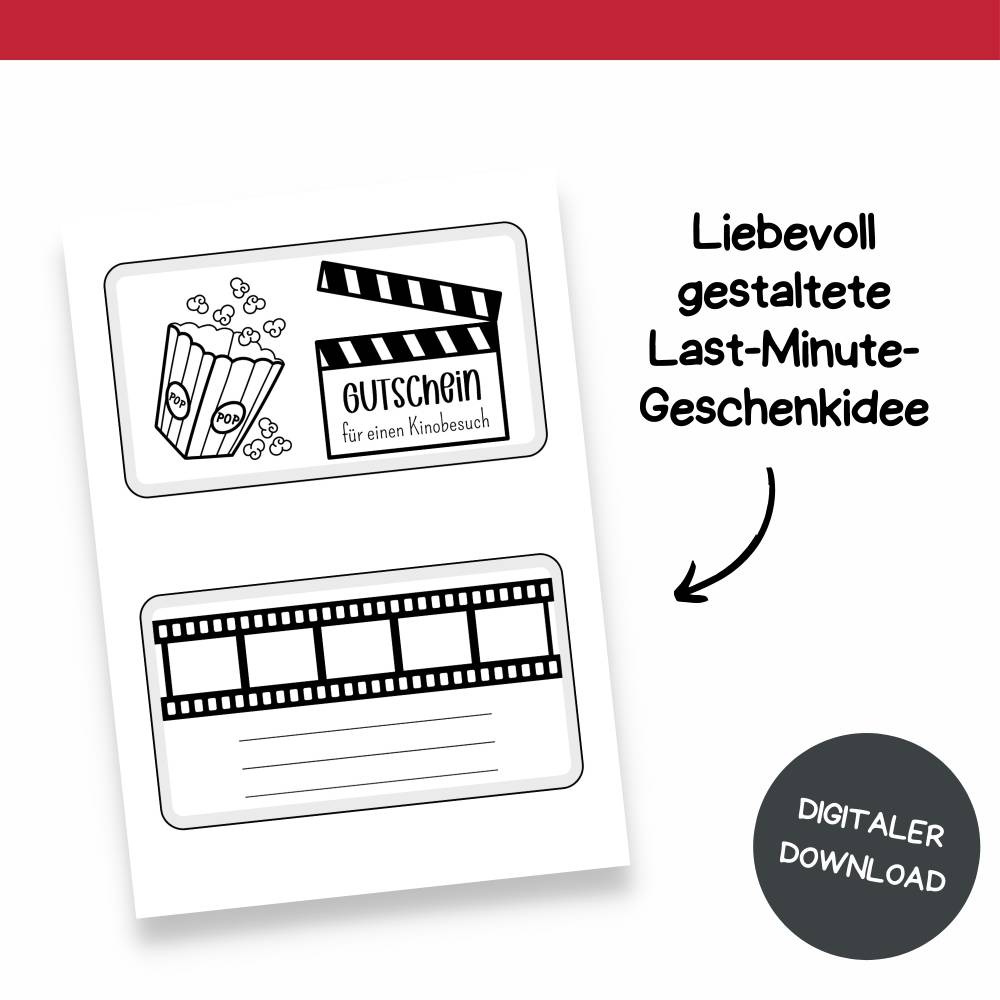 Kinogutschein Druckvorlage - Gutschein Kino Vorlage als Last Minute Geschenk zum Selberdrucken - Digitaler Download Bild 6
