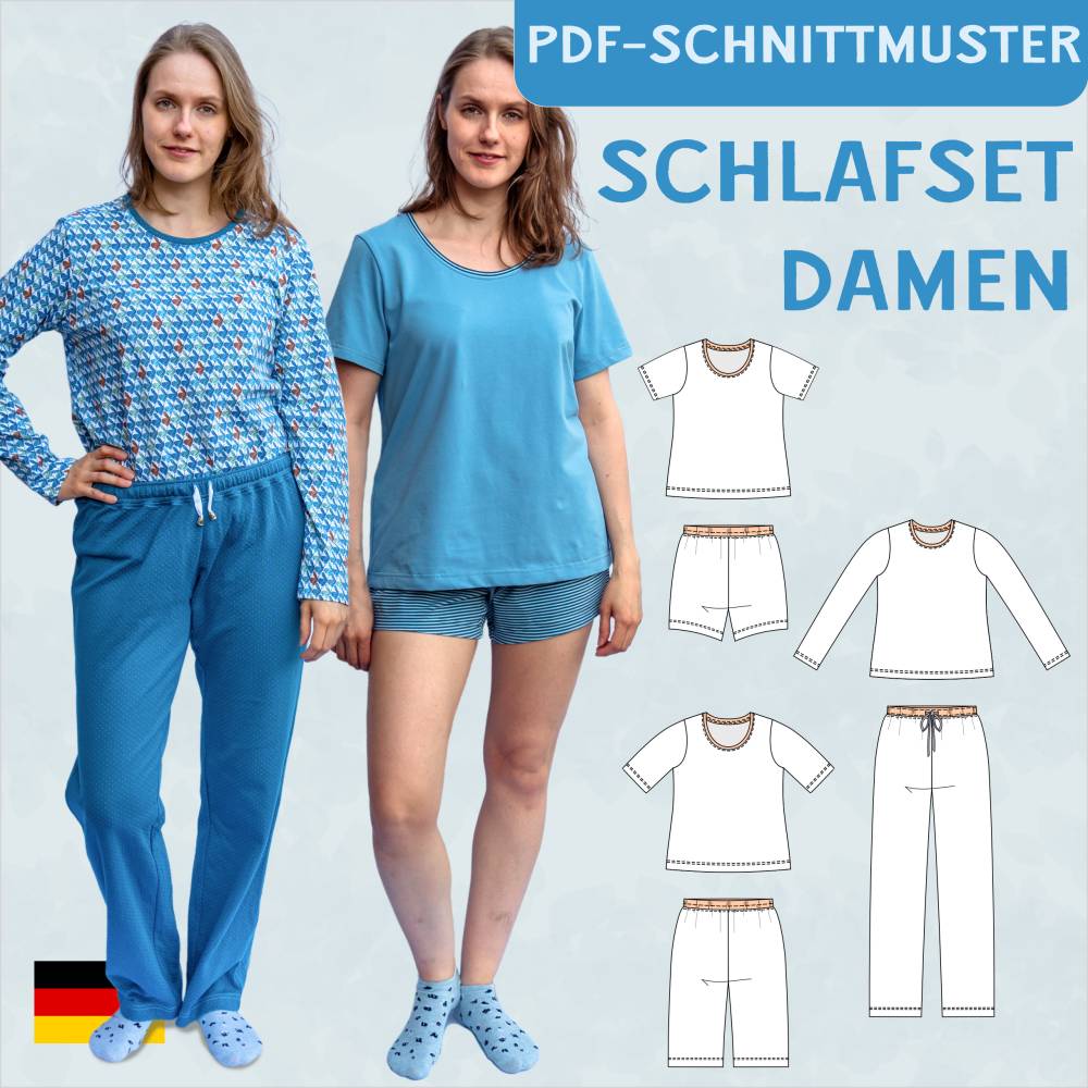 Schnittmuster „Jersey-Schlafanzug“ – gemütliches Shirt & Hose für alle Jahreszeiten, inkl. Anleitung im PDF-eBook Bild 1