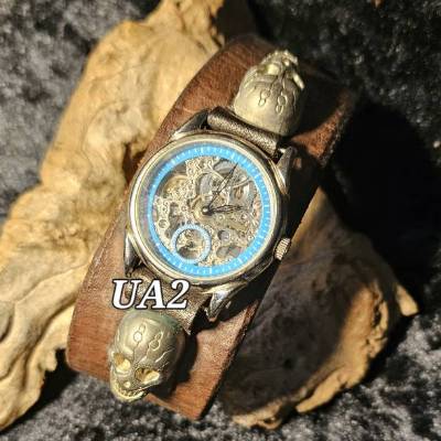 Leder-Uhrenarmband nach Maß – Vollleder, Totenkopf, 3,8–4 cm Breite, individuell wählbar