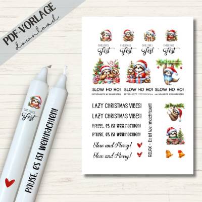 Kerzensticker PDF Datei A4 "Faultiere Weihnachten" | Kerzentattoos Download