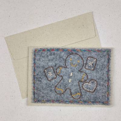 Wollfilz meets Graspapier - weihnachtliche Grußkarte mit Lebkuchen