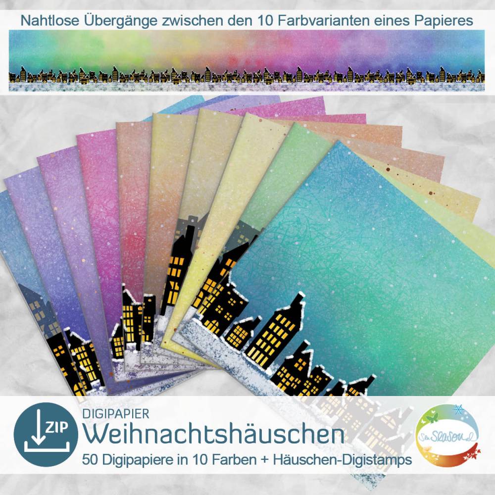 Digipapierset Weihnachtshäuschen, Weihnachtspapier für Geschenke, Adventskalender, Deko rund um Weihnachten Bild 6