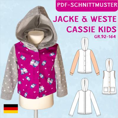 Schnittmuster „Cassie Kids“ – PDF eBook für vielseitige Sweatjacke und Weste für Kinder (Gr. 92-164)
