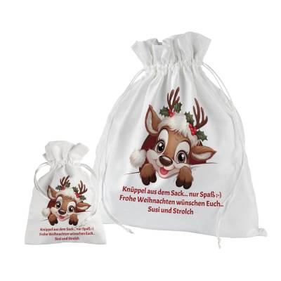 Geschenkbeutel mit Wunschtext Weihnachten Motiv Rentier