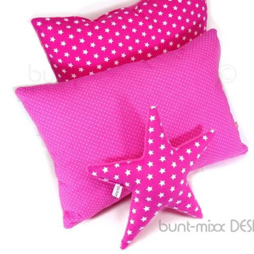 Kuschelkissen rosa pink weiß, Sterne Pünktchen, Stern Kuschelkissen, handmade BuntMixxDESIGN ©