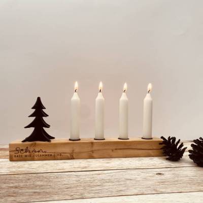 Adventskranz aus Altholz | Kerzenständer mit Tannenbaum für Stabkerzen | Geschenk zur Adventszeit | Adventsleiste