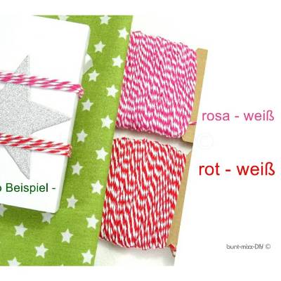 Twine Bäckergarn pink rosa rot weiß Baumwolle 25m auf Wickelkärtchen Kordel Geschenkband