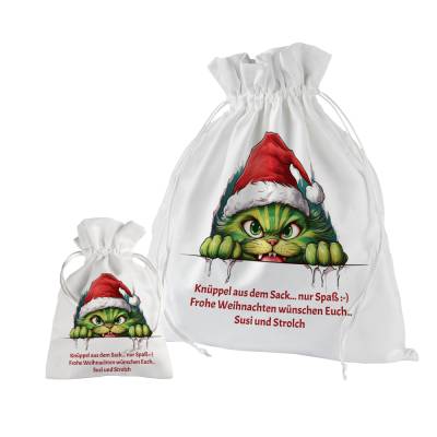 Geschenkbeutel mit Wunschtext Weihnachten Motiv grüne Katze