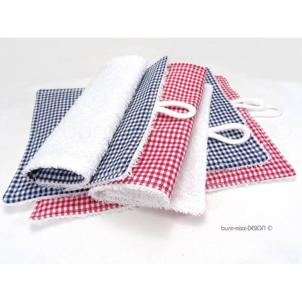 Waschlappen blau weiß rot, maritim, mini Vichykaro, Lappen Waschtuch, reine Baumwolle Frottee Frottier, BuntMixxDESIGN