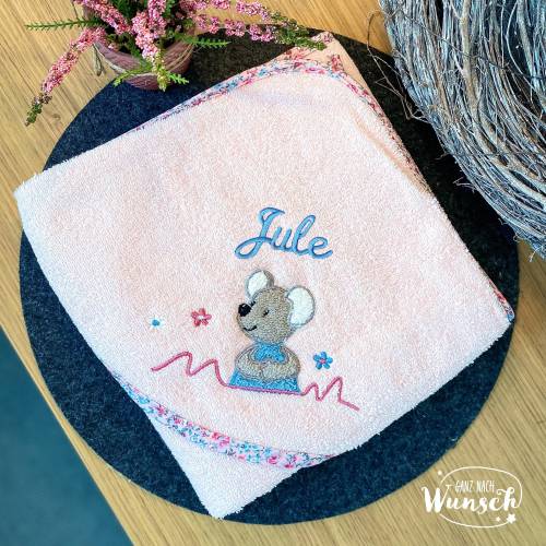 Rosa Kapuzenhandtuch für Baby mit Namen personalisiert, Badetuch 80x80 cm, Geschenk Geburt, Sterntaler Maus Mabel, Handt