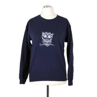 Pullover Baby Eule Gestickt Größe S Navy Blau Unikat Unisex Sweatshirt