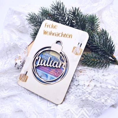 Personalisiertes Geldgeschenk Weihnachten | Geschenkverpackung nachhaltig  | Christbaumkugel mit Name | Weihnachtskarte 