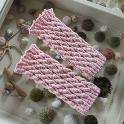 Armstulpen mit Zopfmuster, Handstulpen mit Zopfmuster, gestrickt, zart und weich, rosa