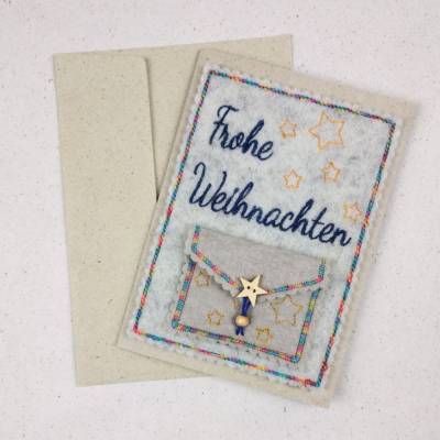 Wollfilz meets Graspapier - weihnachtliche Grußkarte mit Sternentasche