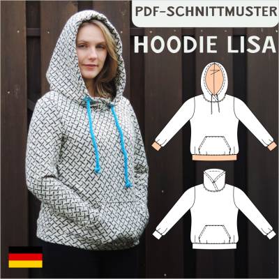 Schnittmuster „Lisa“ – PDF eBook für vielseitigen Hoodie mit Wickeloptik, Größen 34-50, inkl. Kapuze & Kängurutasche