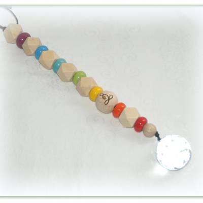 Suncatcher Yoga mit Holzperlen natur und Keramikperlen, Sonnenfänger bunt