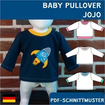 Ebook & Schnittmuster 'Jojo' – Basic Baby-Pullover mit Knopfleisten, inkl. PDF-Anleitung (Größe 56-98), Anfängerfreundli